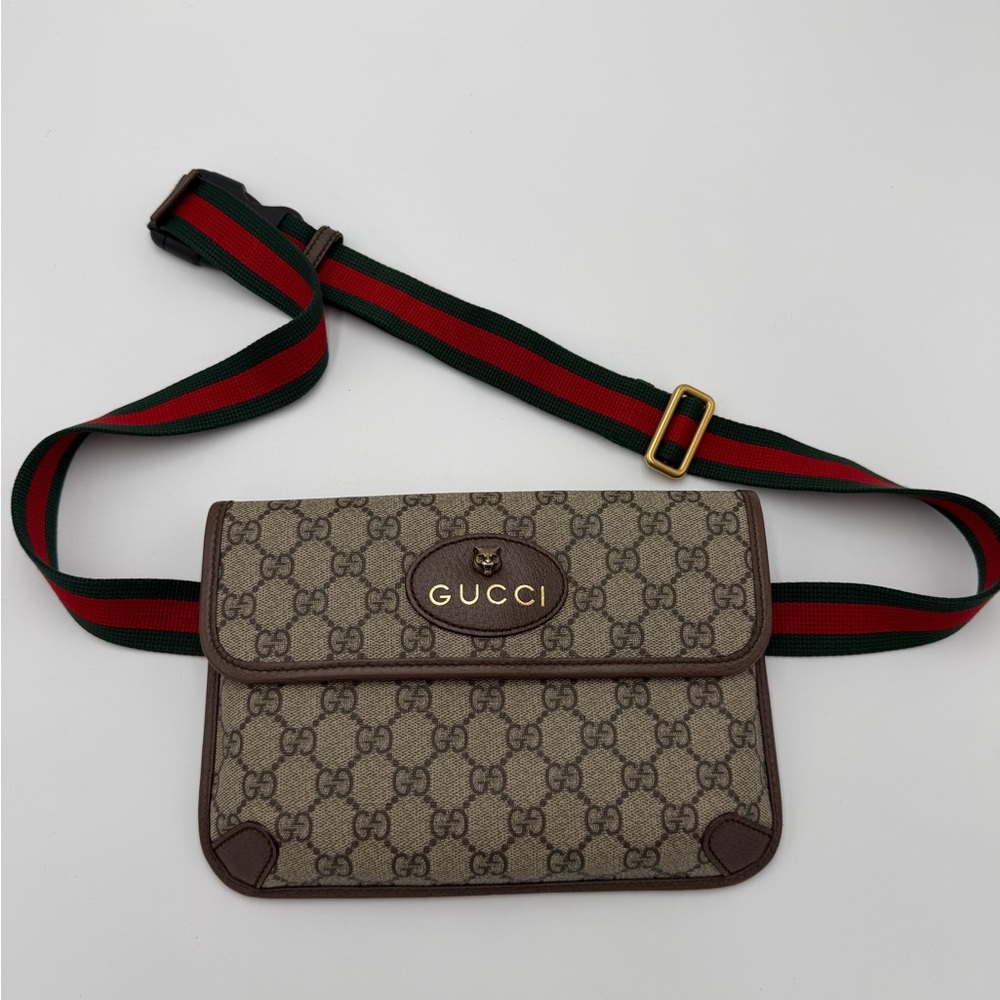 Gucci Beige and Brown Belt Bag with Green and Red Strap